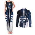 Personalized Geelong Cats Couples Matching Tank Maxi Dress and Long Sleeve Button Shirt Modern Geometric Sports Graphic Style