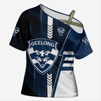 Personalized Geelong Cats Cross Shoulder Shirt Modern Geometric Sports Graphic Style