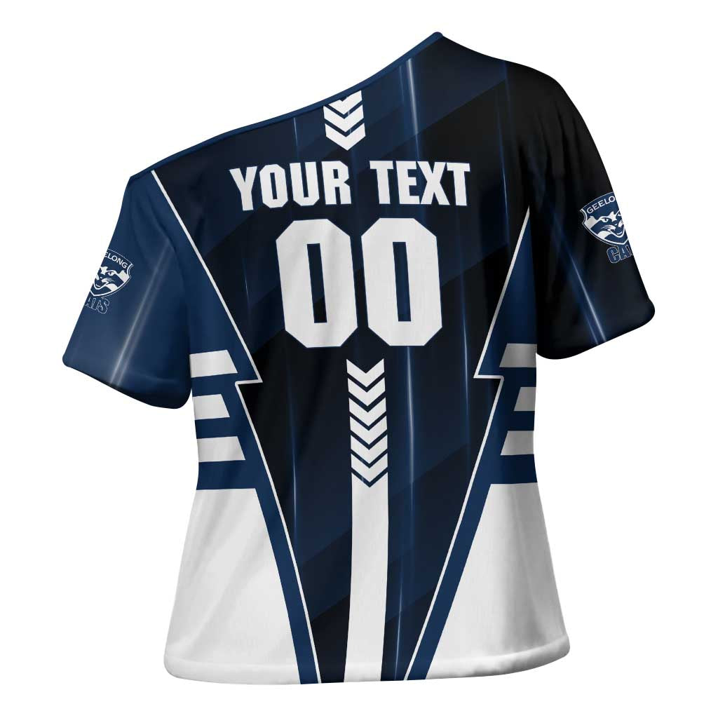 Personalized Geelong Cats Cross Shoulder Shirt Modern Geometric Sports Graphic Style