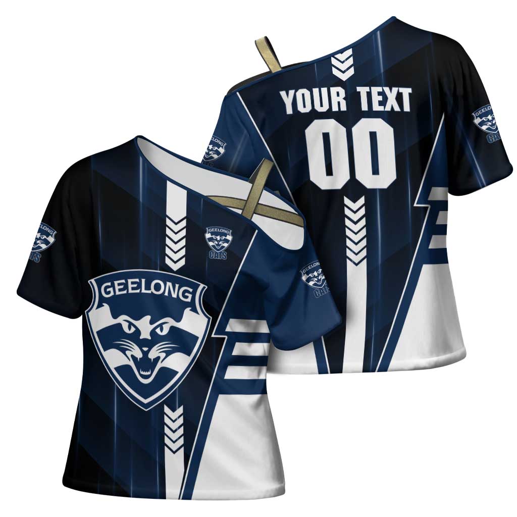 Personalized Geelong Cats Cross Shoulder Shirt Modern Geometric Sports Graphic Style