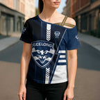 Personalized Geelong Cats Cross Shoulder Shirt Modern Geometric Sports Graphic Style