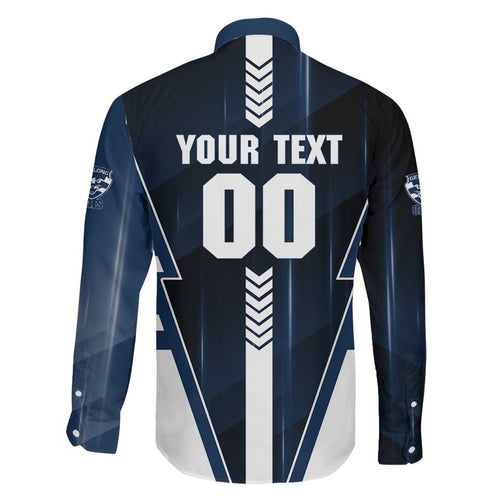 Personalized Geelong Cats Family Matching Long Sleeve Bodycon Dress and Hawaiian Shirt Modern Geometric Sports Graphic Style