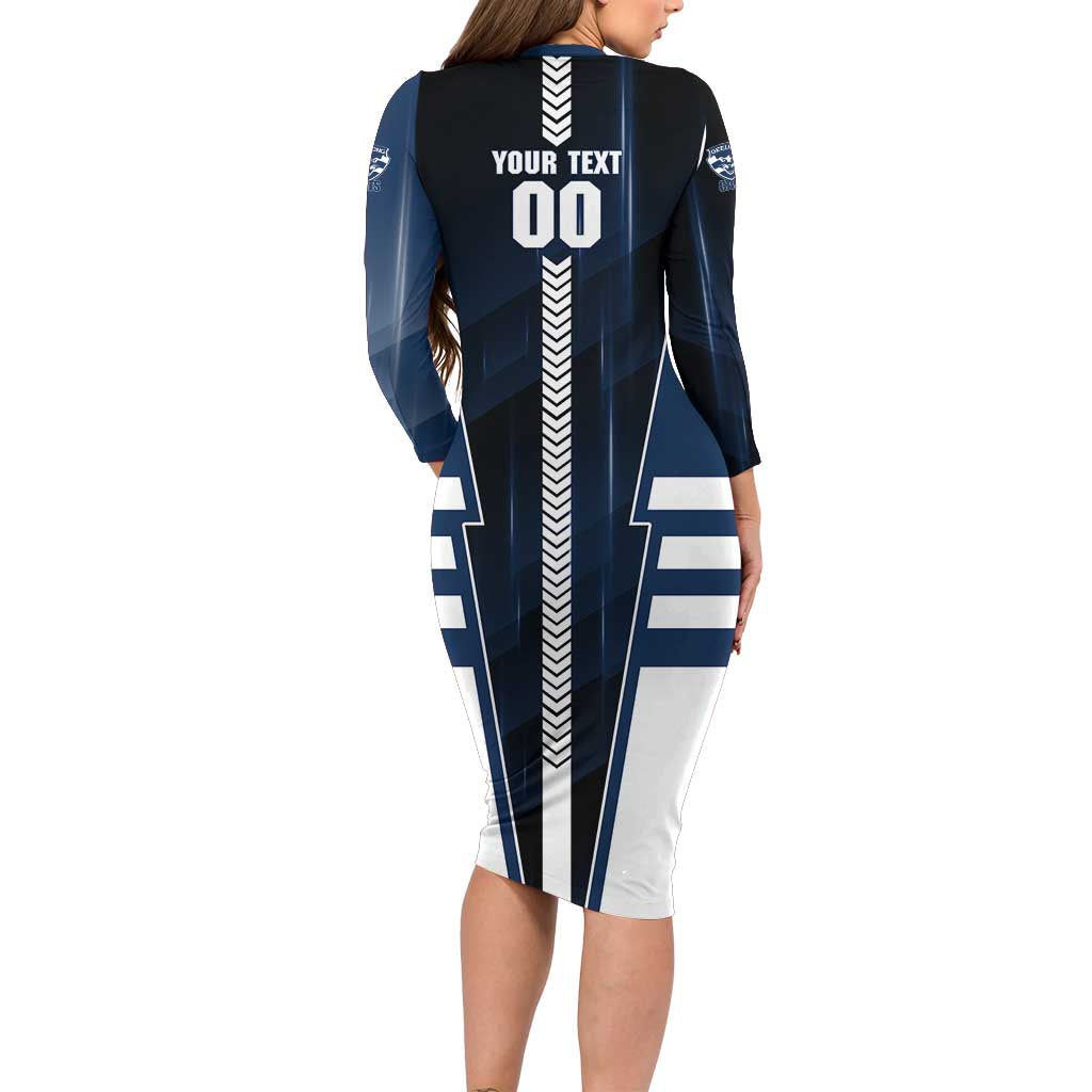 Personalized Geelong Cats Family Matching Long Sleeve Bodycon Dress and Hawaiian Shirt Modern Geometric Sports Graphic Style