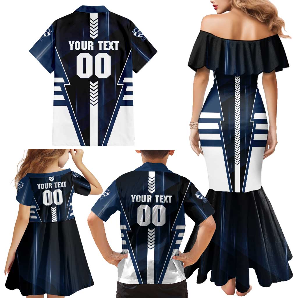 Personalized Geelong Cats Family Matching Mermaid Dress and Hawaiian Shirt Modern Geometric Sports Graphic Style