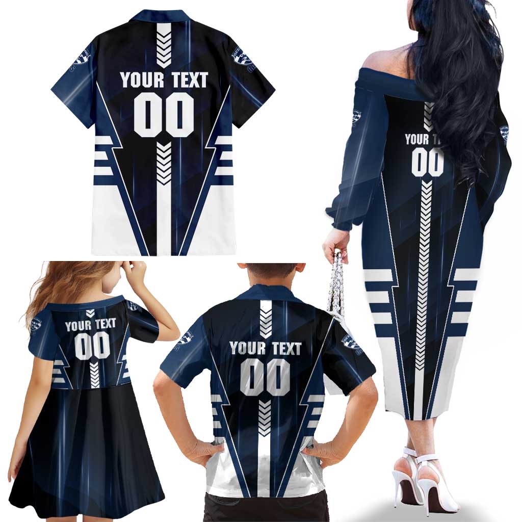 Personalized Geelong Cats Family Matching Off The Shoulder Long Sleeve Dress and Hawaiian Shirt Modern Geometric Sports Graphic Style
