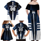 Personalized Geelong Cats Family Matching Off Shoulder Maxi Dress and Hawaiian Shirt Modern Geometric Sports Graphic Style