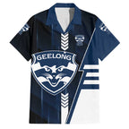 Personalized Geelong Cats Family Matching Off Shoulder Maxi Dress and Hawaiian Shirt Modern Geometric Sports Graphic Style