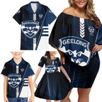 Personalized Geelong Cats Family Matching Off Shoulder Short Dress and Hawaiian Shirt Modern Geometric Sports Graphic Style