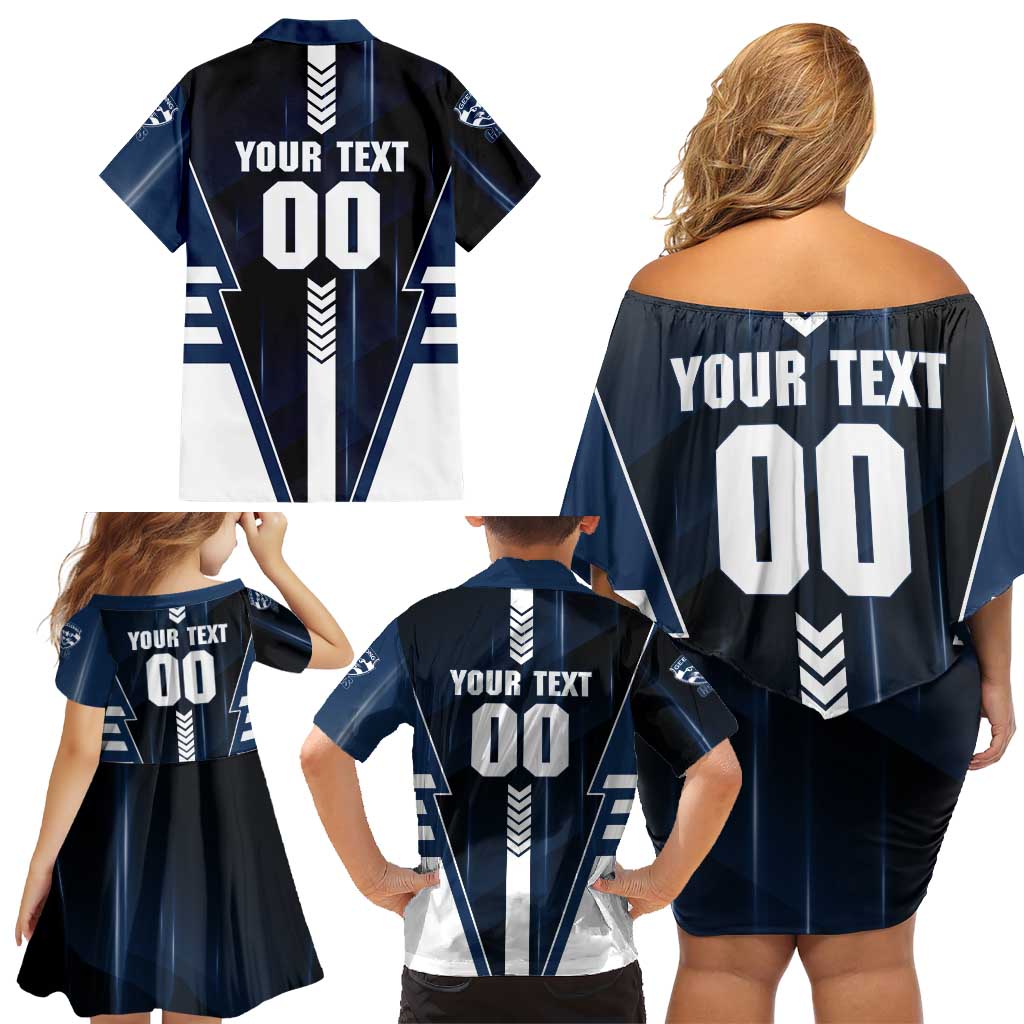 Personalized Geelong Cats Family Matching Off Shoulder Short Dress and Hawaiian Shirt Modern Geometric Sports Graphic Style