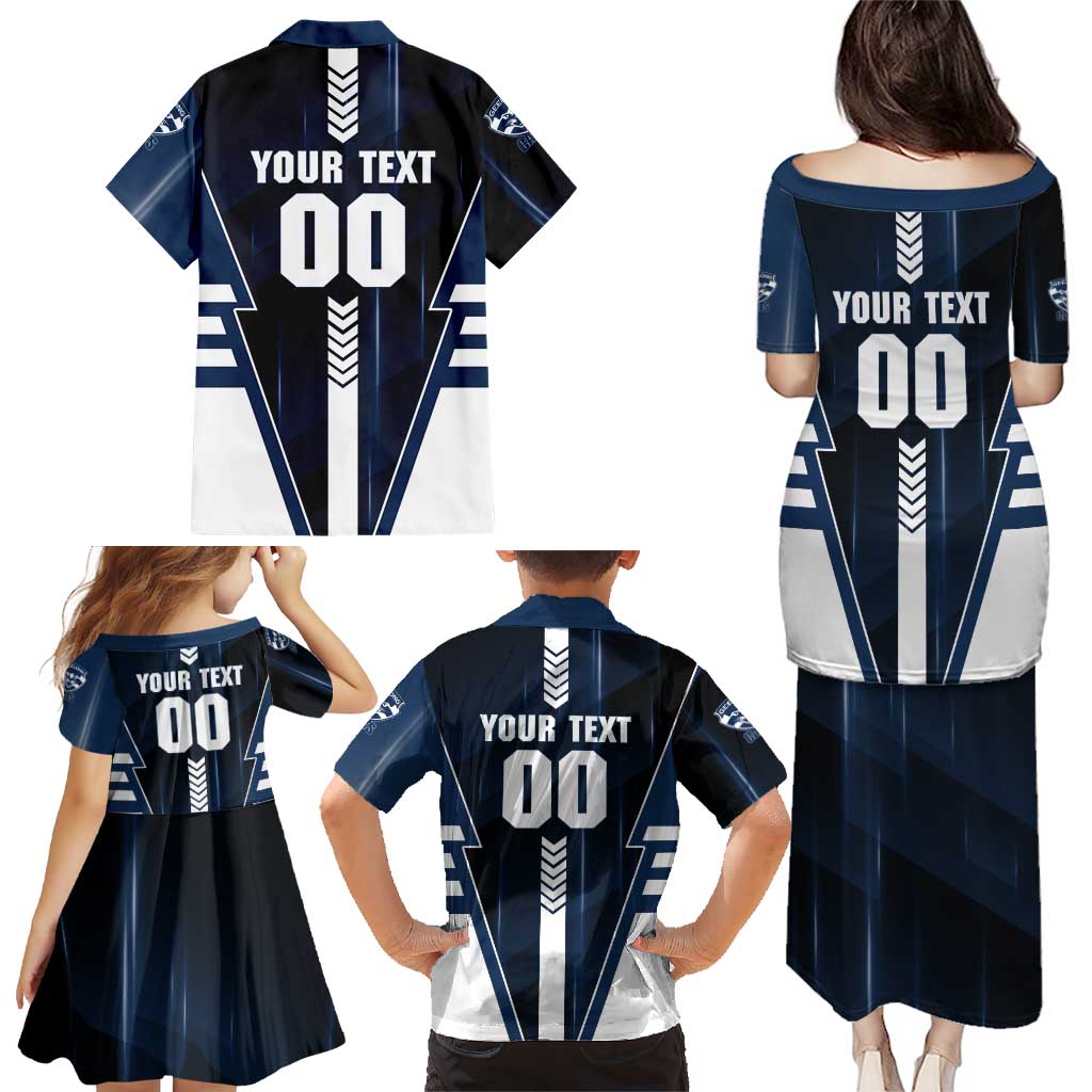 Personalized Geelong Cats Family Matching Puletasi and Hawaiian Shirt Modern Geometric Sports Graphic Style