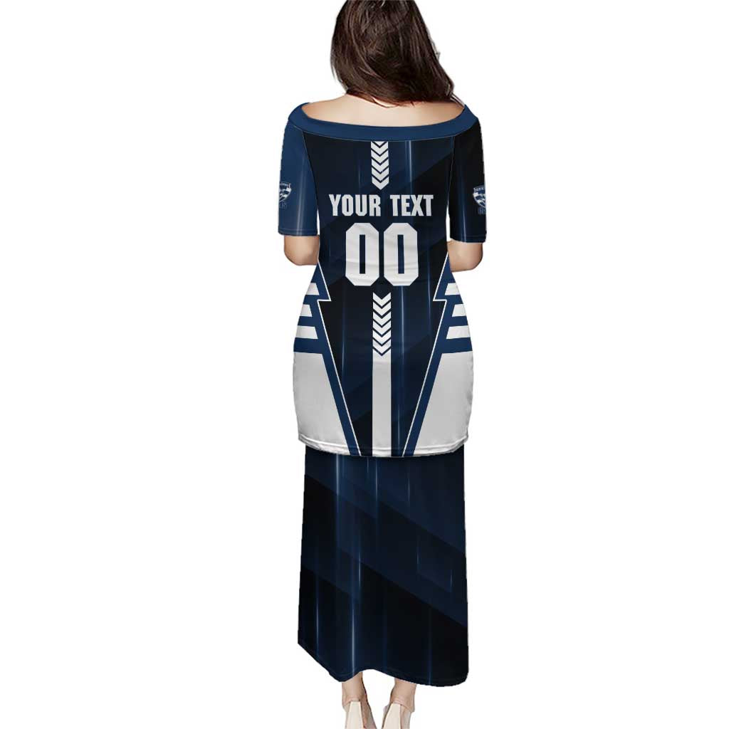 Personalized Geelong Cats Family Matching Puletasi and Hawaiian Shirt Modern Geometric Sports Graphic Style