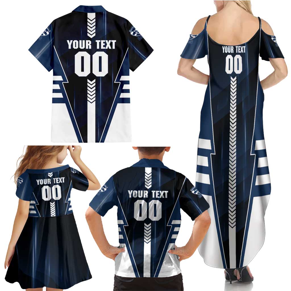 Personalized Geelong Cats Family Matching Summer Maxi Dress and Hawaiian Shirt Modern Geometric Sports Graphic Style