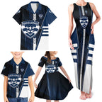 Personalized Geelong Cats Family Matching Tank Maxi Dress and Hawaiian Shirt Modern Geometric Sports Graphic Style