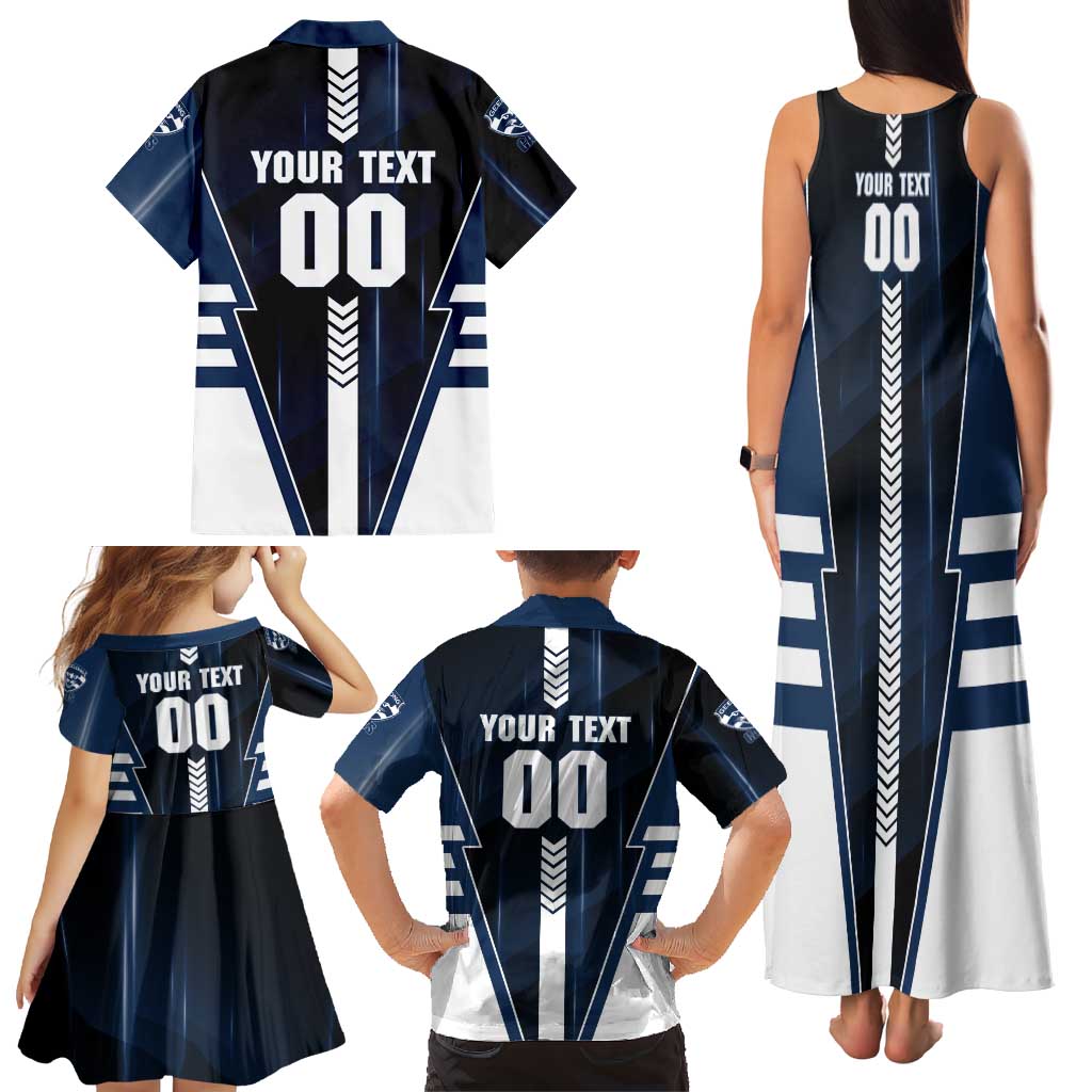 Personalized Geelong Cats Family Matching Tank Maxi Dress and Hawaiian Shirt Modern Geometric Sports Graphic Style