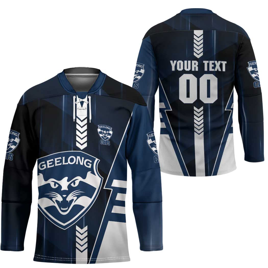 Personalized Geelong Cats Hockey Jersey Modern Geometric Sports Graphic Style