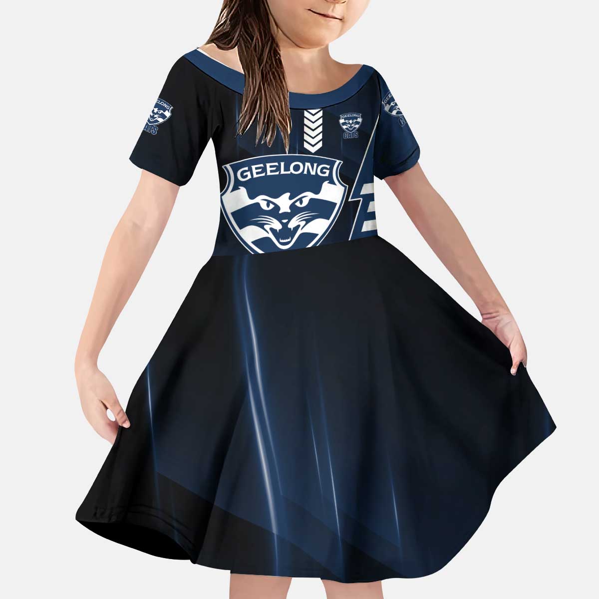 Personalized Geelong Cats Kid Short Sleeve Dress Modern Geometric Sports Graphic Style