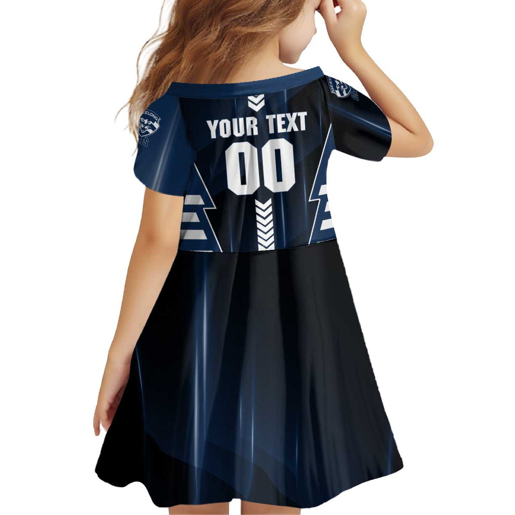 Personalized Geelong Cats Kid Short Sleeve Dress Modern Geometric Sports Graphic Style