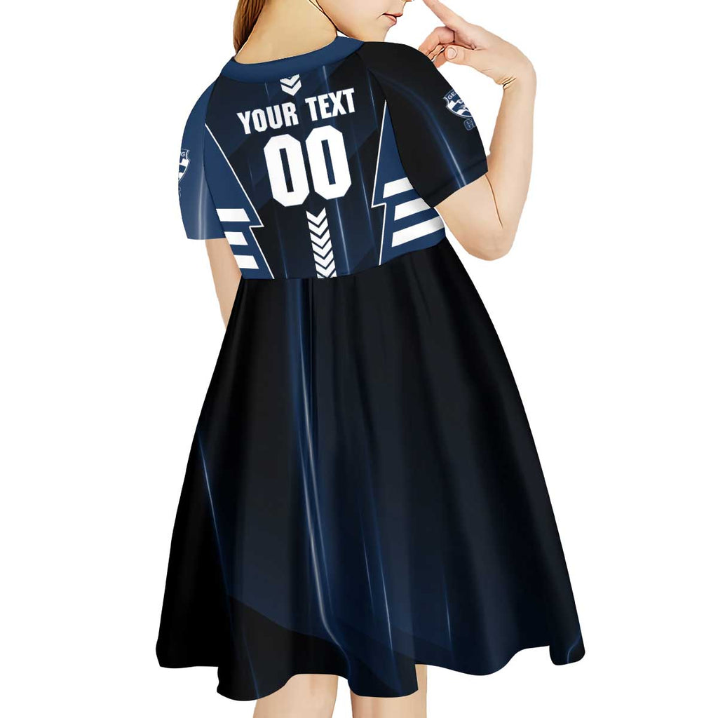 Personalized Geelong Cats Kid Short Sleeve Dress Modern Geometric Sports Graphic Style