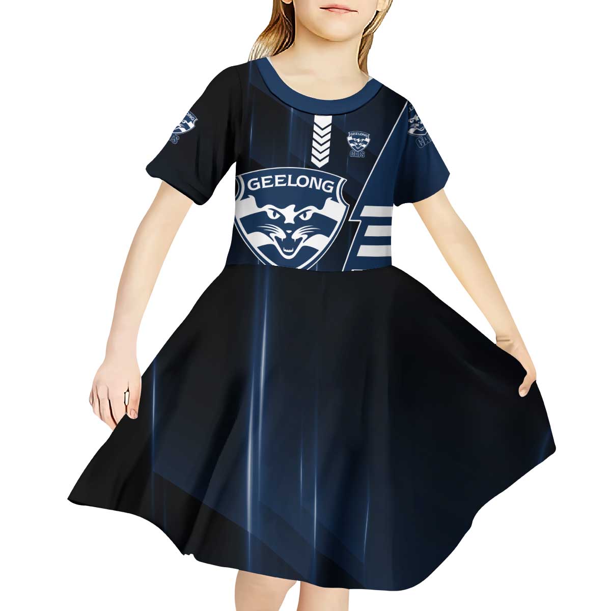 Personalized Geelong Cats Kid Short Sleeve Dress Modern Geometric Sports Graphic Style
