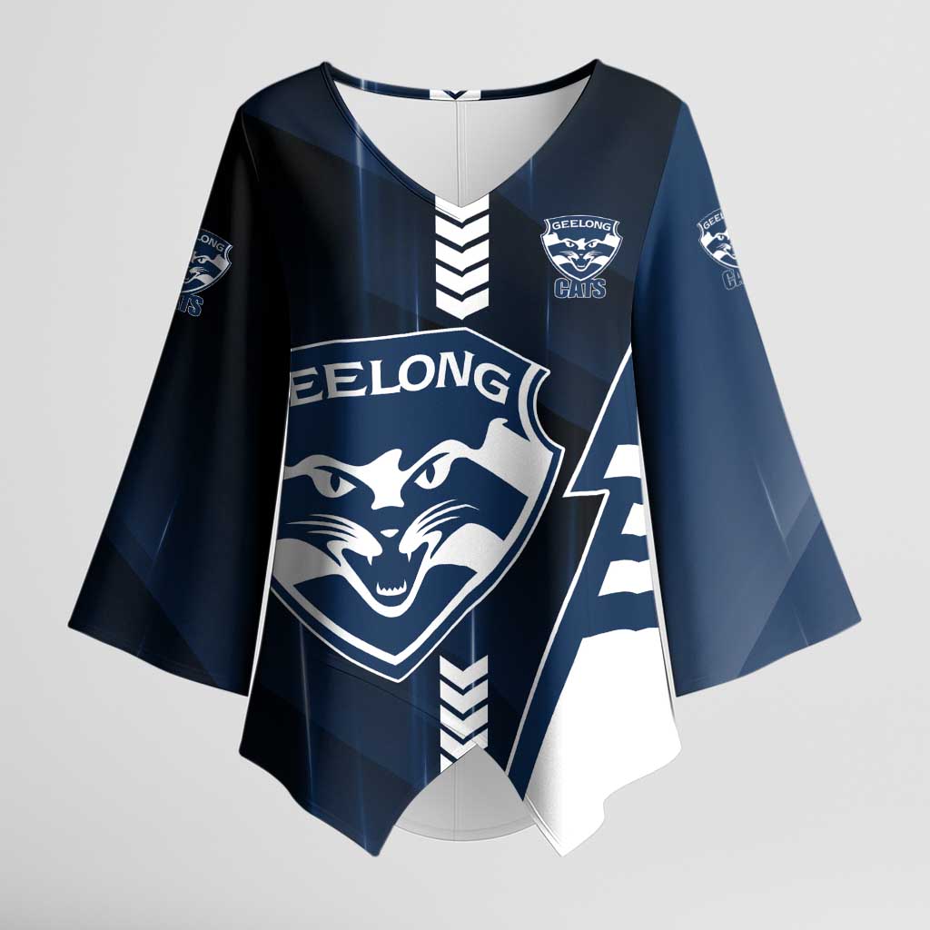 Personalized Geelong Cats Kimono Sleeve Blouse Modern Geometric Sports Graphic Style