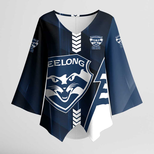 Personalized Geelong Cats Kimono Sleeve Blouse Modern Geometric Sports Graphic Style