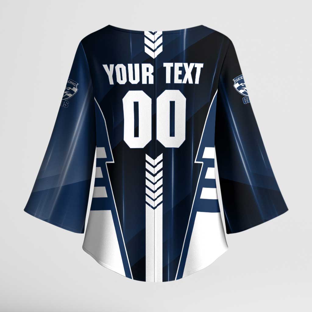 Personalized Geelong Cats Kimono Sleeve Blouse Modern Geometric Sports Graphic Style