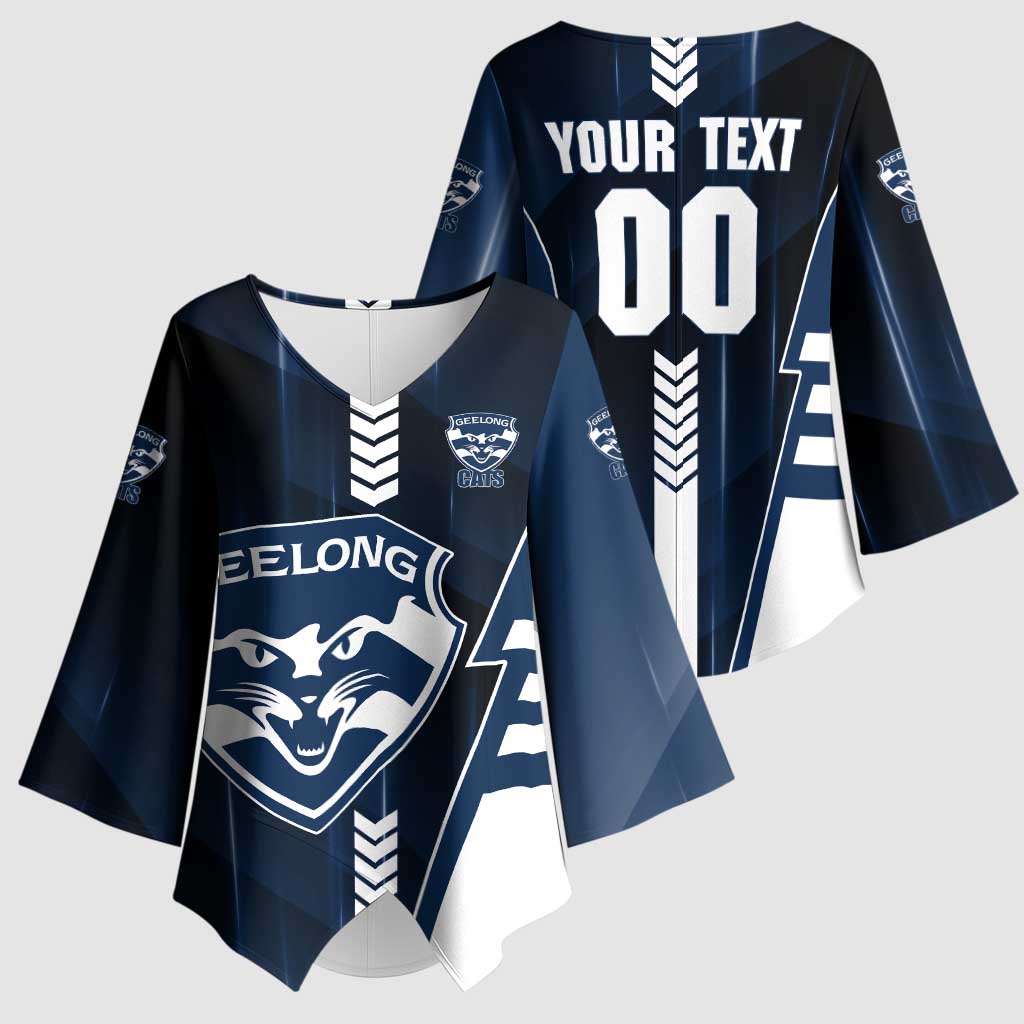 Personalized Geelong Cats Kimono Sleeve Blouse Modern Geometric Sports Graphic Style