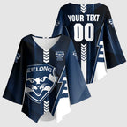 Personalized Geelong Cats Kimono Sleeve Blouse Modern Geometric Sports Graphic Style