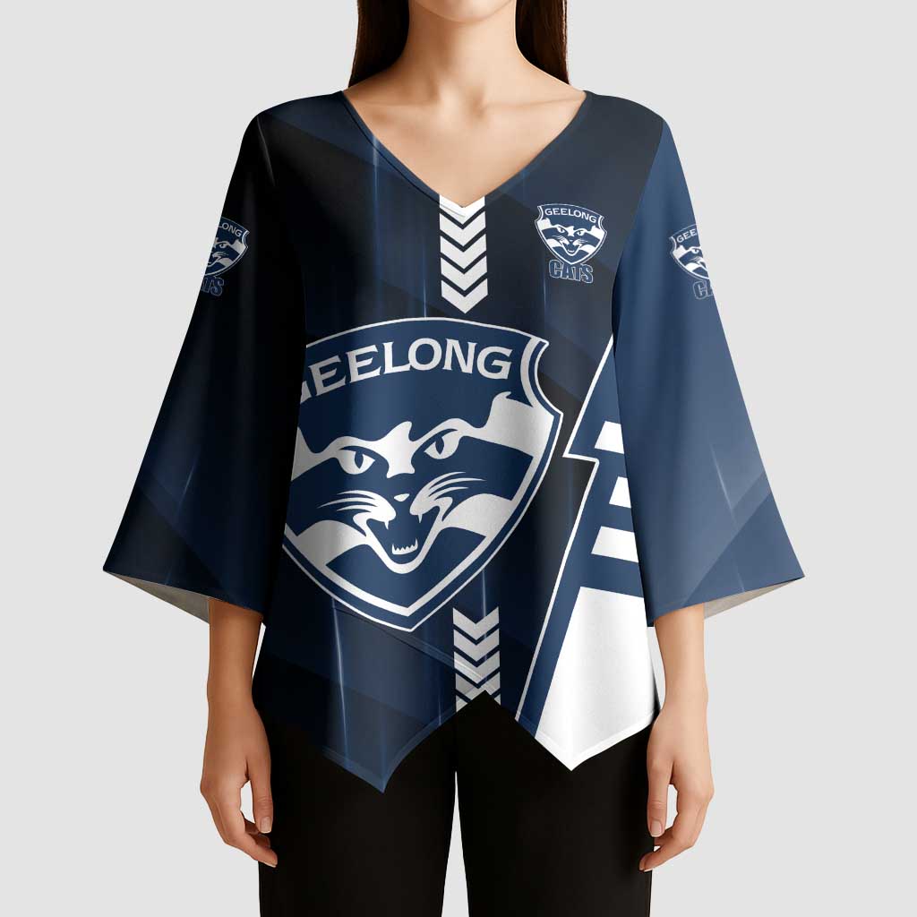 Personalized Geelong Cats Kimono Sleeve Blouse Modern Geometric Sports Graphic Style