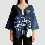Personalized Geelong Cats Kimono Sleeve Blouse Modern Geometric Sports Graphic Style