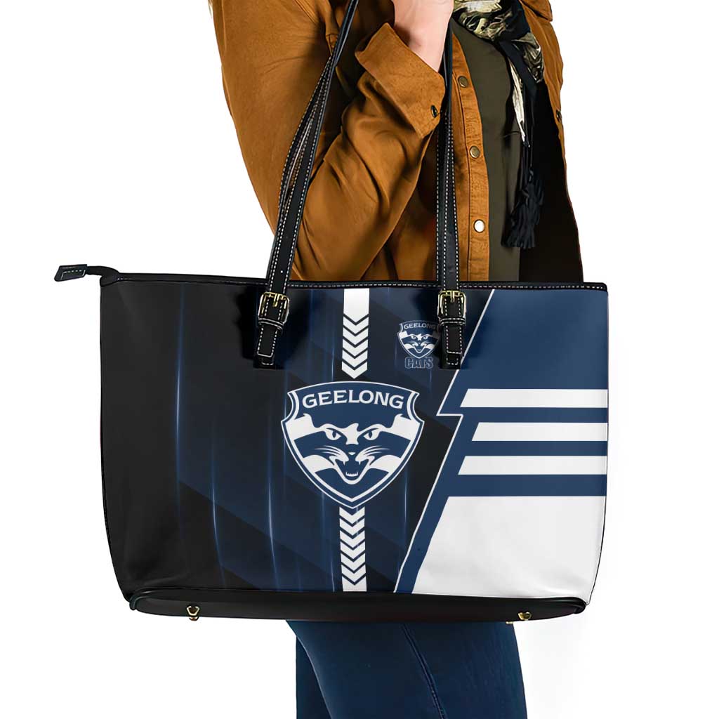 Geelong Cats Leather Tote Bag Modern Geometric Sports Graphic Style