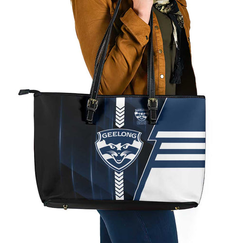 Geelong Cats Leather Tote Bag Modern Geometric Sports Graphic Style