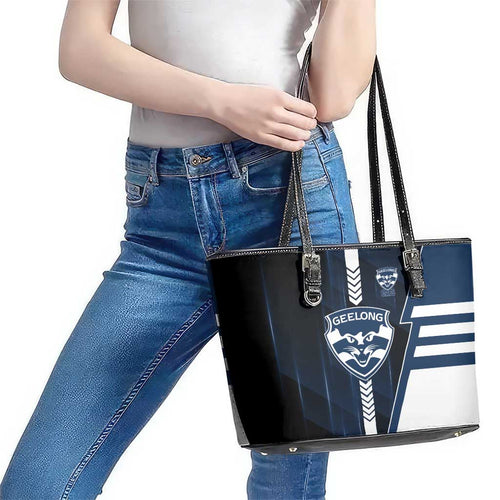 Geelong Cats Leather Tote Bag Modern Geometric Sports Graphic Style