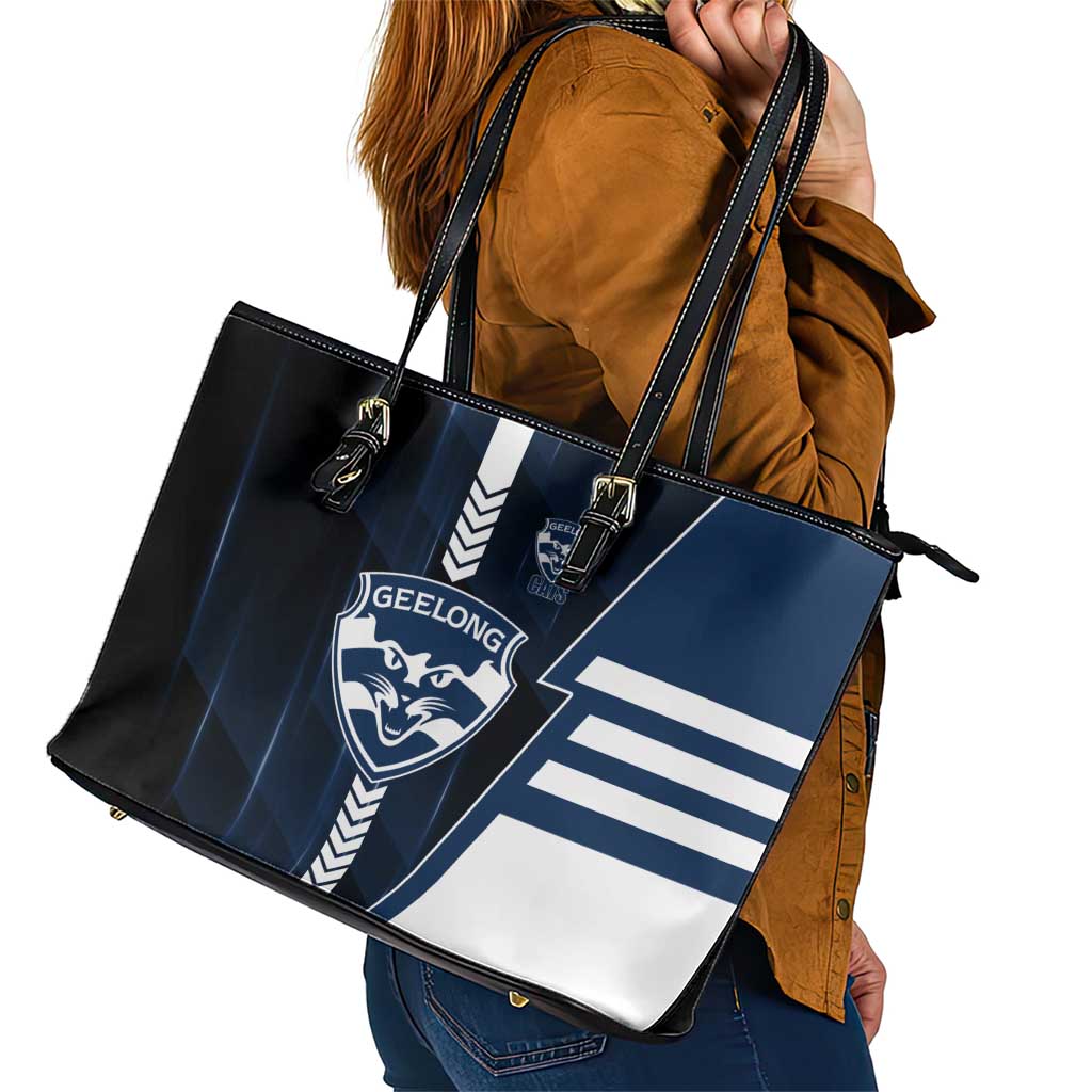 Geelong Cats Leather Tote Bag Modern Geometric Sports Graphic Style