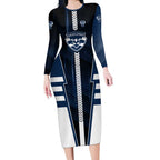 Personalized Geelong Cats Long Sleeve Bodycon Dress Modern Geometric Sports Graphic Style