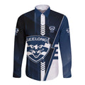 Personalized Geelong Cats Long Sleeve Button Shirt Modern Geometric Sports Graphic Style