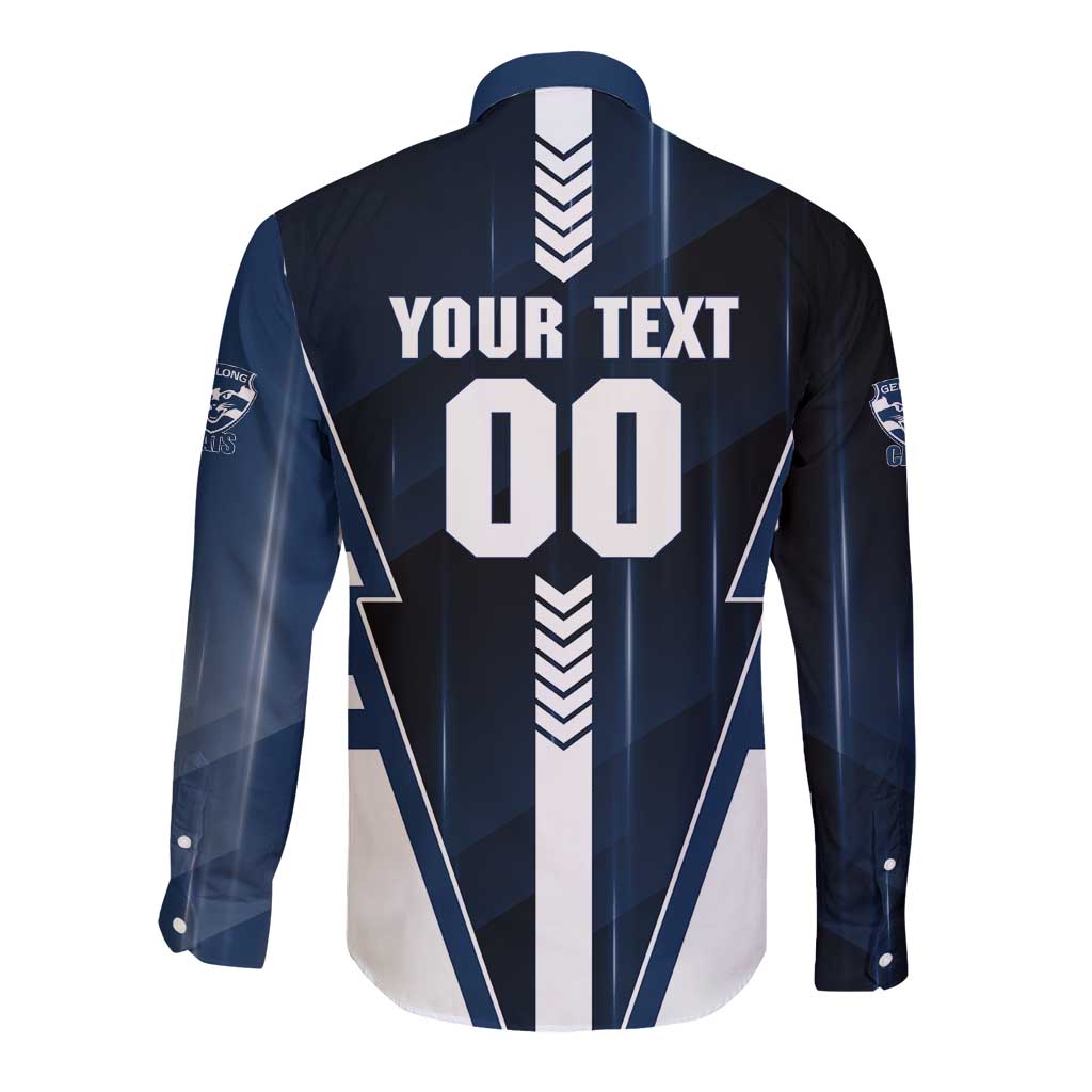 Personalized Geelong Cats Long Sleeve Button Shirt Modern Geometric Sports Graphic Style