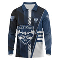 Personalized Geelong Cats Long Sleeve Polo Shirt Modern Geometric Sports Graphic Style