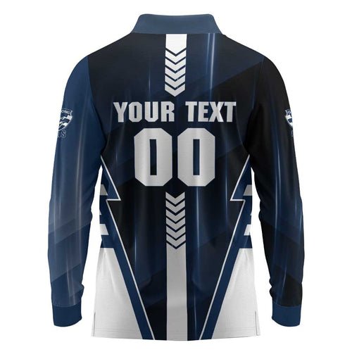 Personalized Geelong Cats Long Sleeve Polo Shirt Modern Geometric Sports Graphic Style