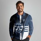 Personalized Geelong Cats Long Sleeve Polo Shirt Modern Geometric Sports Graphic Style