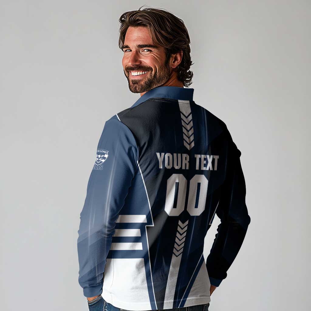 Personalized Geelong Cats Long Sleeve Polo Shirt Modern Geometric Sports Graphic Style