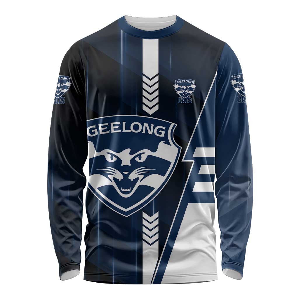 Personalized Geelong Cats Long Sleeve Shirt Modern Geometric Sports Graphic Style