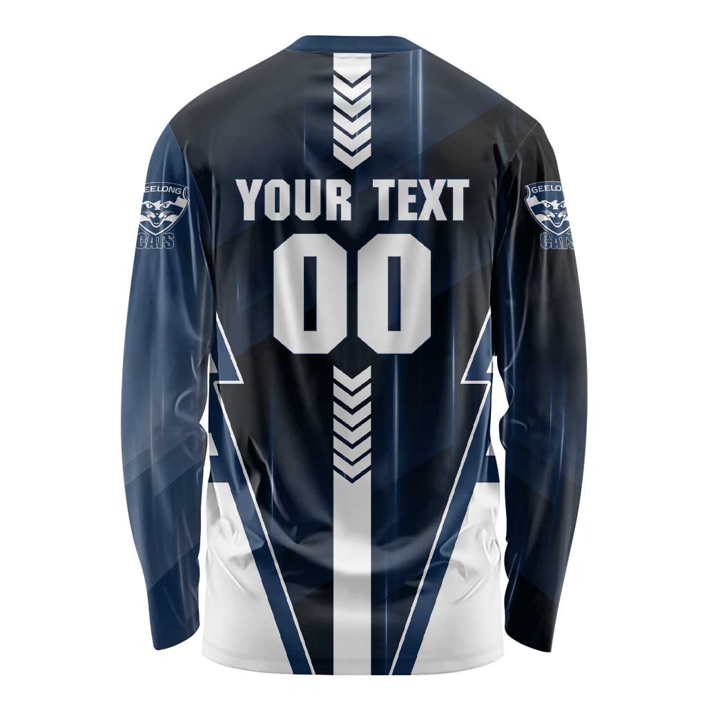 Personalized Geelong Cats Long Sleeve Shirt Modern Geometric Sports Graphic Style
