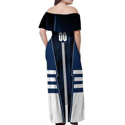 Personalized Geelong Cats Off Shoulder Maxi Dress Modern Geometric Sports Graphic Style