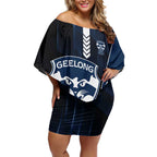 Personalized Geelong Cats Off Shoulder Short Dress Modern Geometric Sports Graphic Style