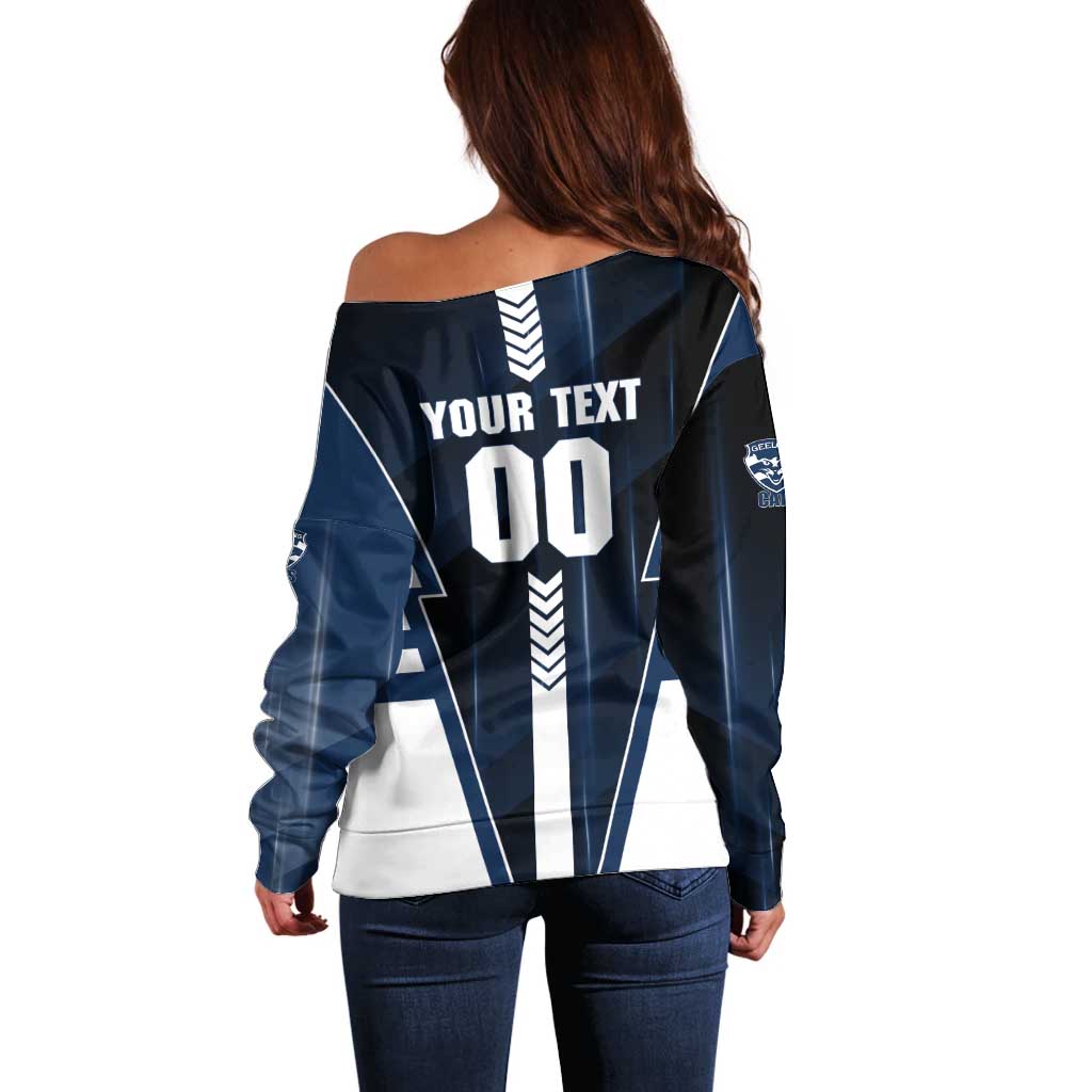 Personalized Geelong Cats Off Shoulder Sweater Modern Geometric Sports Graphic Style