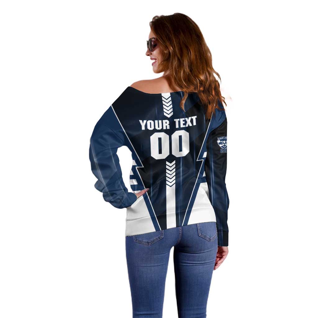Personalized Geelong Cats Off Shoulder Sweater Modern Geometric Sports Graphic Style