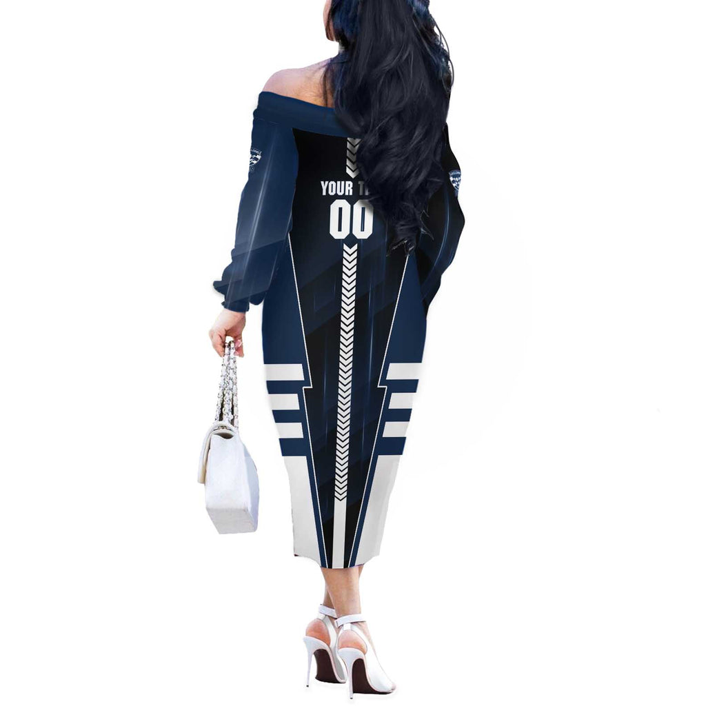 Personalized Geelong Cats Off The Shoulder Long Sleeve Dress Modern Geometric Sports Graphic Style