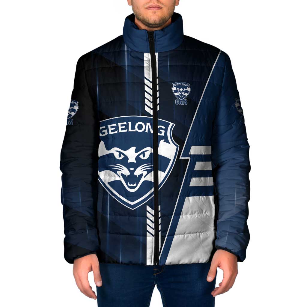 Personalized Geelong Cats Padded Jacket Modern Geometric Sports Graphic Style