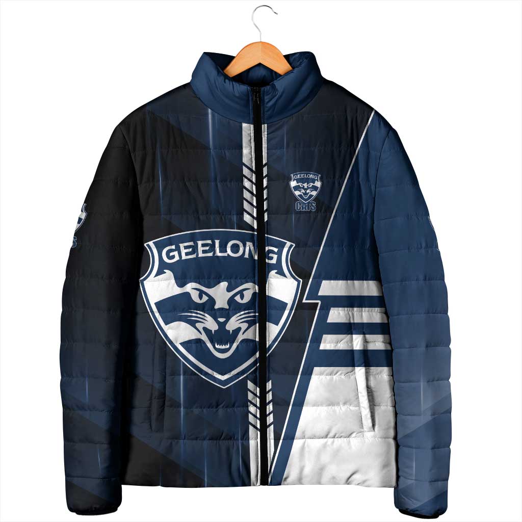 Personalized Geelong Cats Padded Jacket Modern Geometric Sports Graphic Style